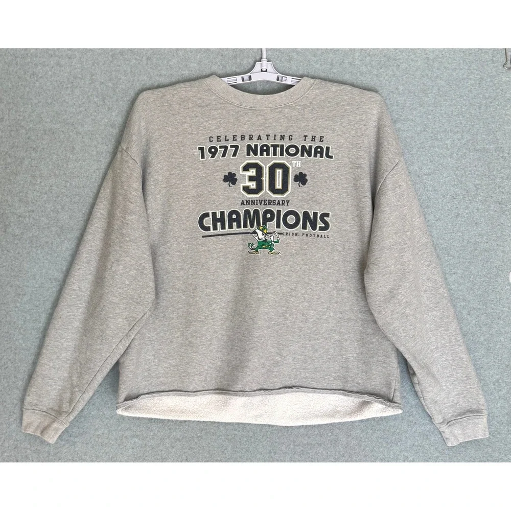Adidas Sweatshirt Mens XL Grey Notre Dame 1977 Champions 30th Anniversary